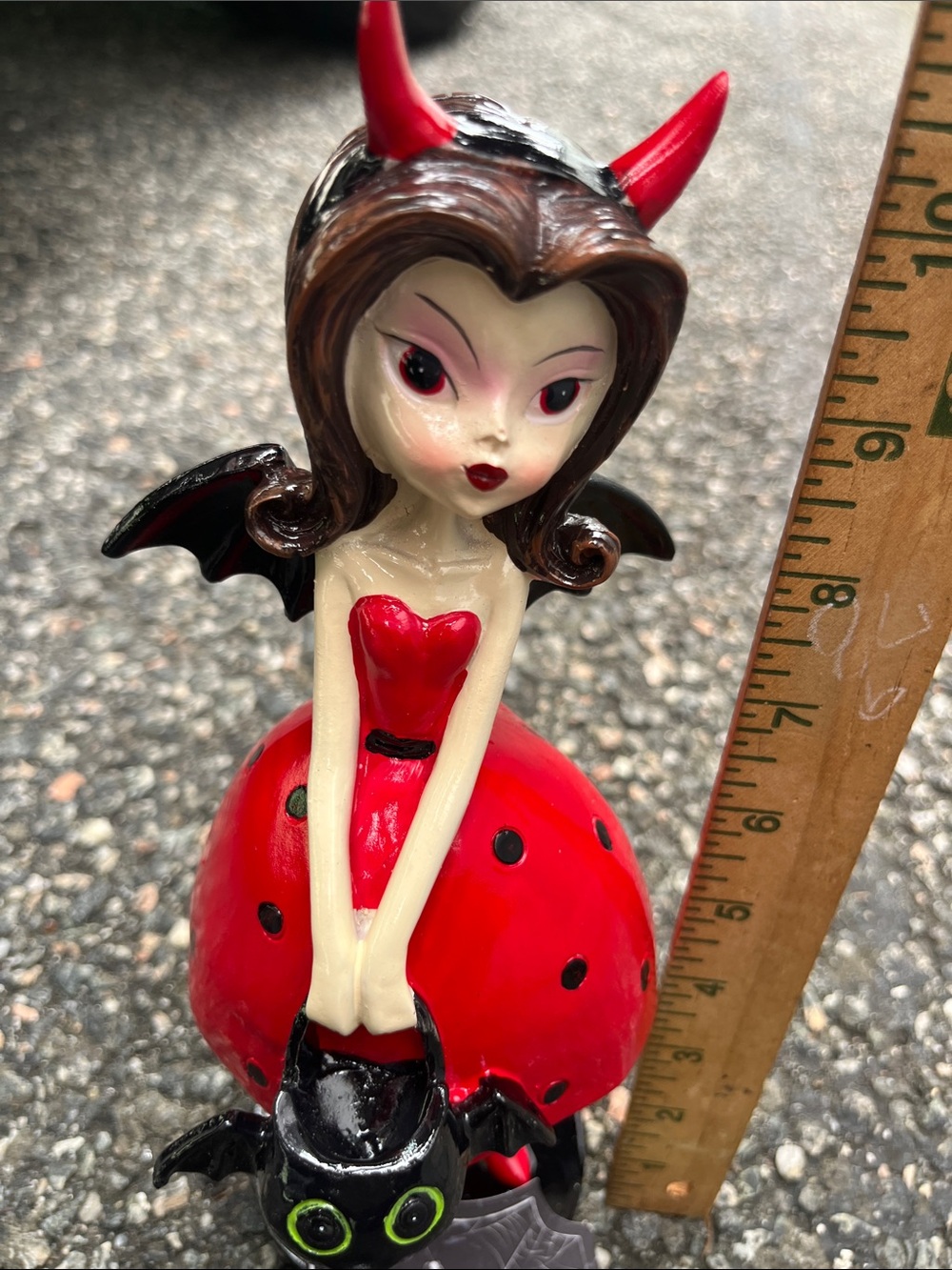 Red Devil Girl Figurine with Bat Handbag - Decorative Home Accent